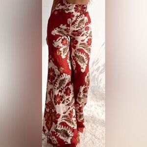 NWT- Zara High-Waisted Red Floral Wide-Leg Pants